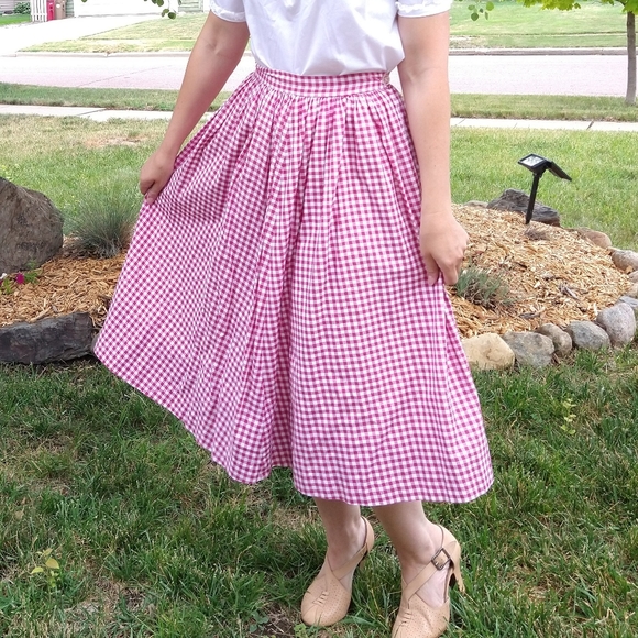 Vintage Dresses & Skirts - 1950's GINGHAM MIDI SKIRT 50's sid harris S